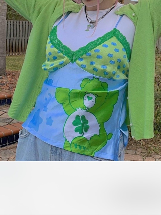 Care Bears Tops - Vintage Y2K Care Bears Good Luck Bear cami top XL